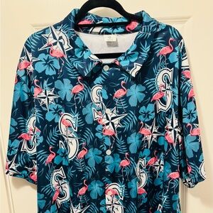 Seattle Mariners Blue and Pink Tropical Floral Jersey Shirt